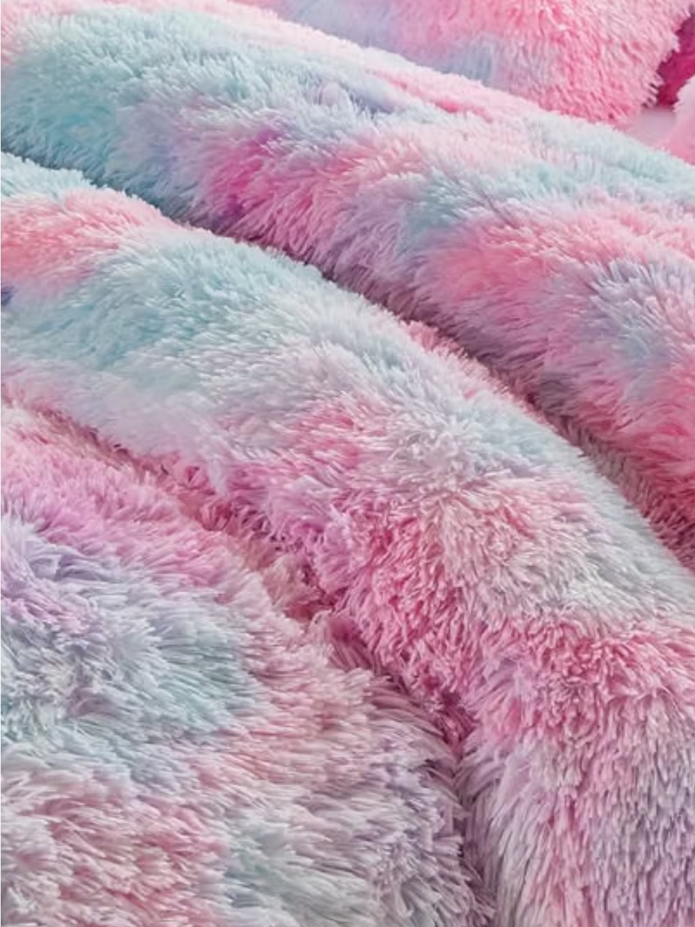 Twin Size Plush Faux Fur Comforter - Pink & Lavender & Blue